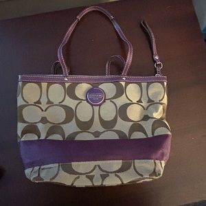 Coach purse khaki and purple